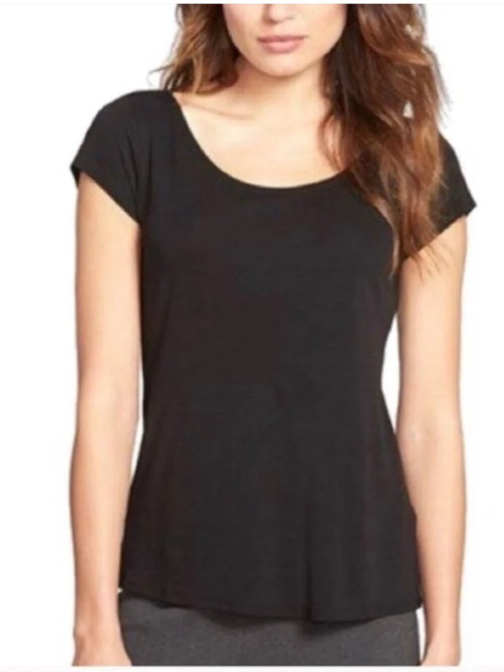 Eileen Fisher Scoop Neck Black Silk T-Shirt Tee